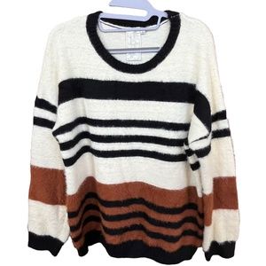 Sadie & Sage Soft Fuzzy Striped Long Sleeve Sweater Size M
